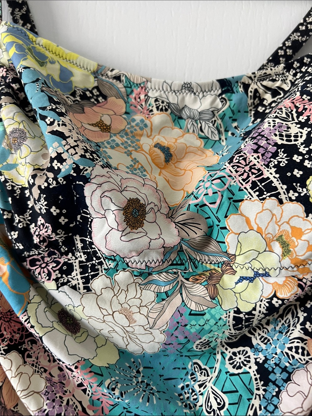 EUC Johnny Was Black Floral Multi-Color Marilyn Ruched Swimsuit SIZE XL - Picture 2 of 11